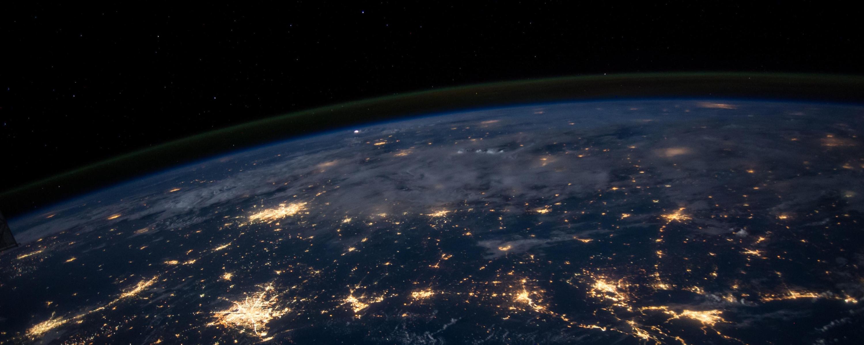 A satellite image of a section of the globe at night