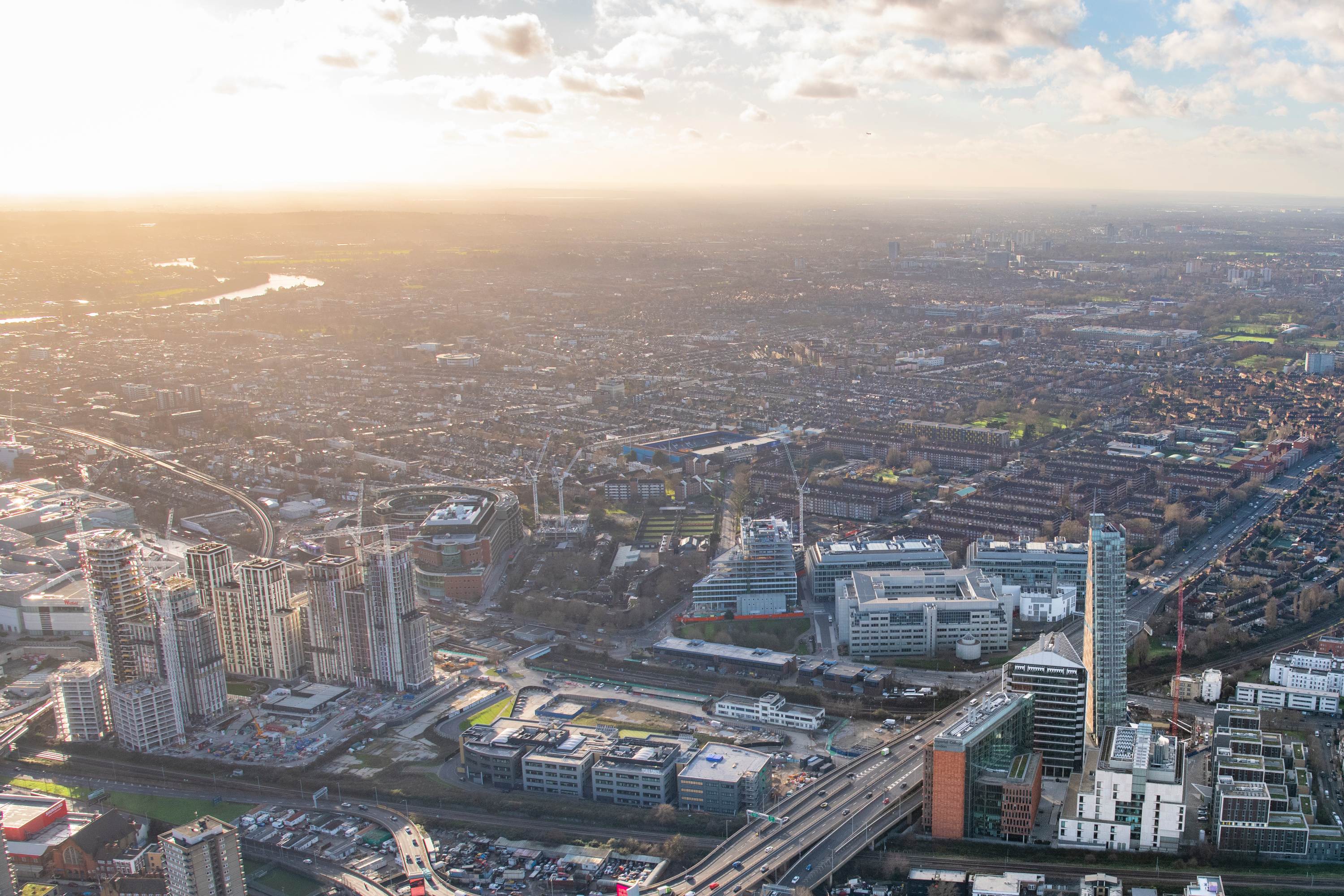 Aeriel view of white city campus