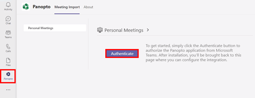 Panopto App in teams on Authentication screen