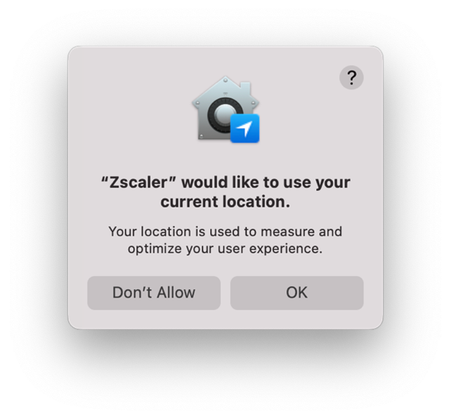 Screenshot of dialog box to allow zScaler to use your location on a Mac computer