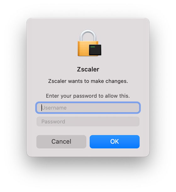 Screenshot of a prompt box on a Mac computer with fields to enter a username and password