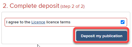 Screenshot showing deposit my pulication screen