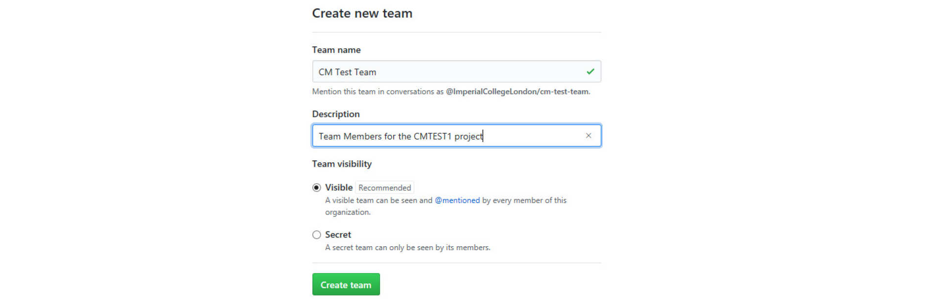 Create a new team