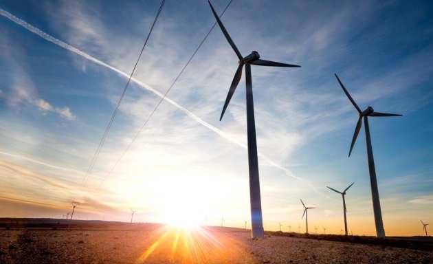 Wind farm at sunset
