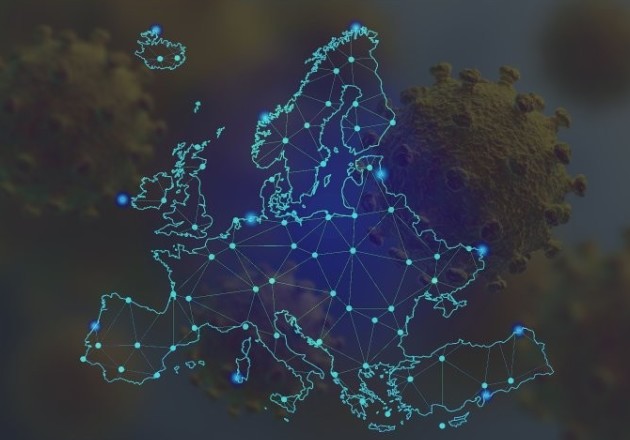 Digitally rendered visualisation of a map of Europe