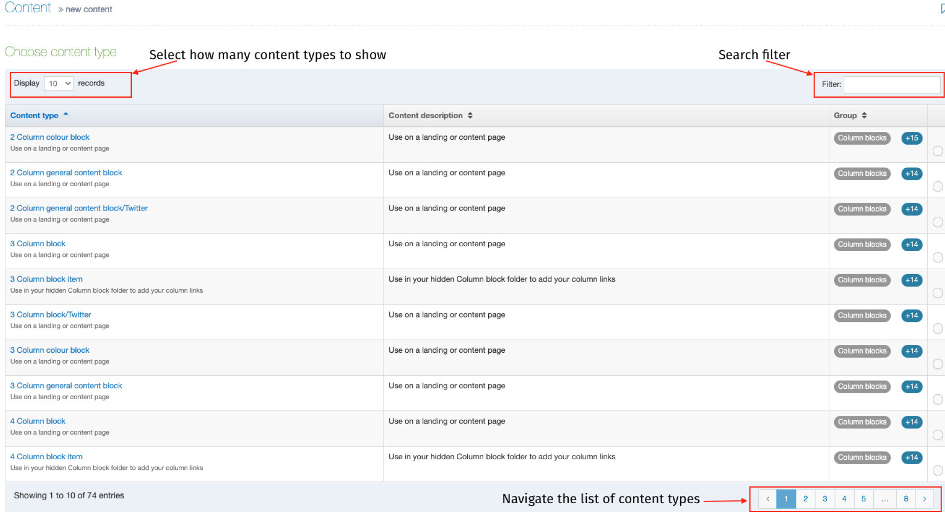 Content type list