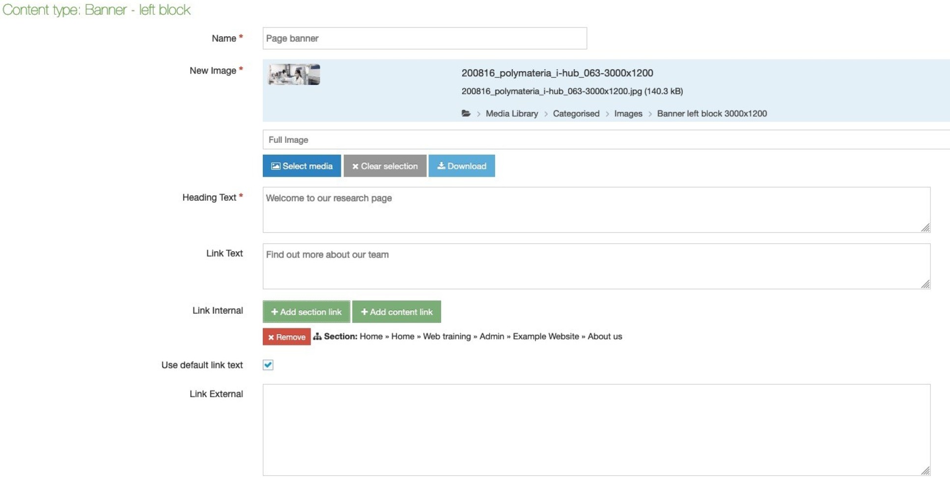 Form for adding a banner - left block in T4