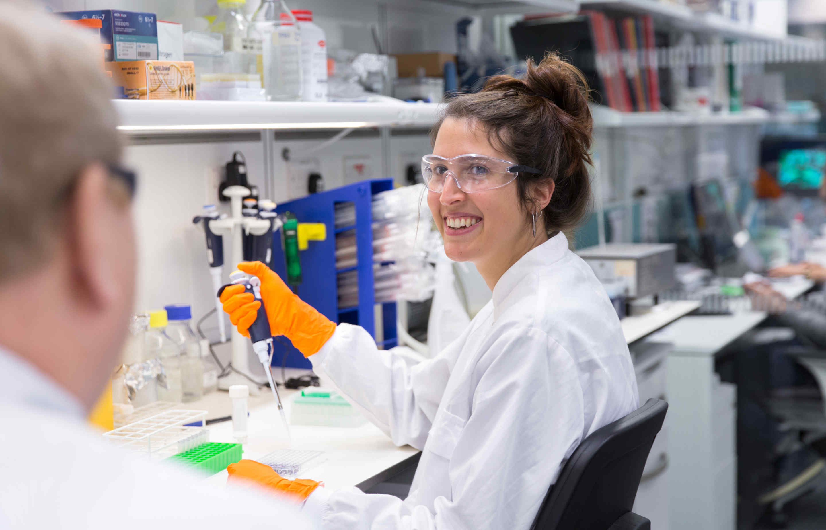 Student smiling in lab